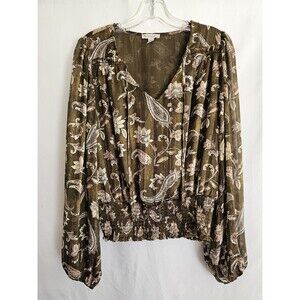 Eliane Rose Paisley Floral Peasant Blouse Womens Size Large Smocked Waist
